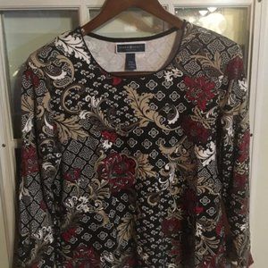 Sz PXL Karen Scott LS Moroccan Print Top